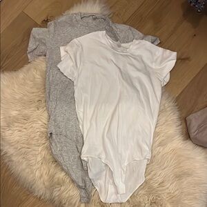 White and Gray Short Sleeve Bodysuits Free People Intimately
